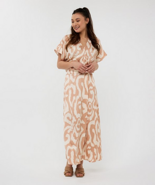 Esqualo Tan Print Midi Skirt