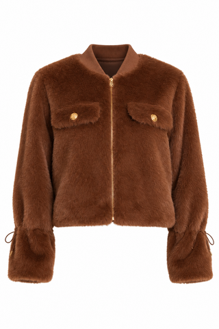 Dolce Cabo Faux Fur Cinched Sleeve Zip Camel Jacket