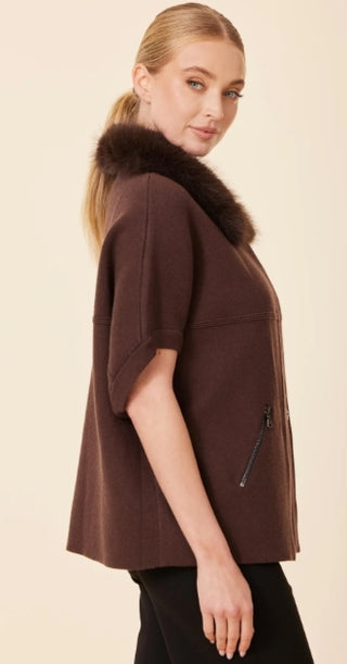 Dolce Cabo Espresso Cocoon Faux Fur Cardigan