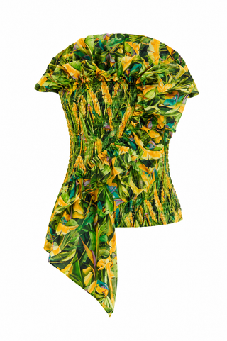 Farm Rio Parrots Forest Green Smocked Strapless Top