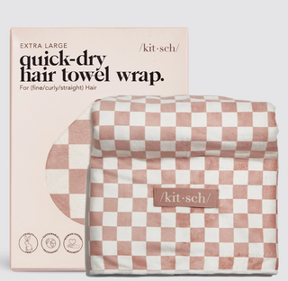 Kitsch Extra Large Quick-Dry Hair Towel Wrap / Terracotta Checker