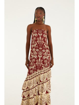 Farm Rio Haras Dark Red Sleeveless Maxi Dress