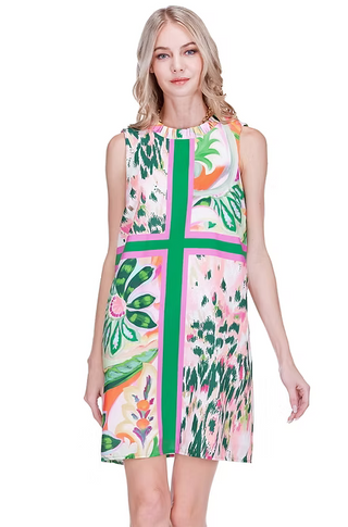 Joy Joy Patchwork Ruffles Neck Dress