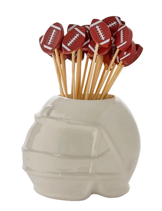 Two's Company Football Helmet Pick Holder with 20 Football Picks in Gift Box