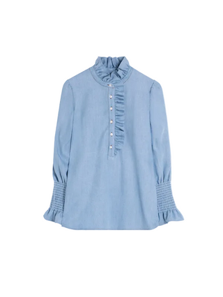 Vilagallo Blue Denim Shirt With Ruffles