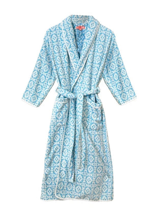 Brooks Avenue Louise Velvet Jacquard Porto Blue Terry Bathrobe