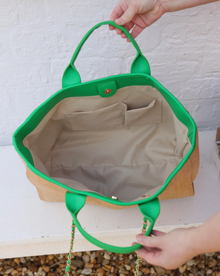 Caroline Hill Missy Tote Natural Kelly Green