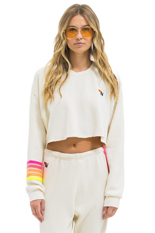 Aviator Nation Rugby Stitch Cropped Crew Sweatshirt Relaxed