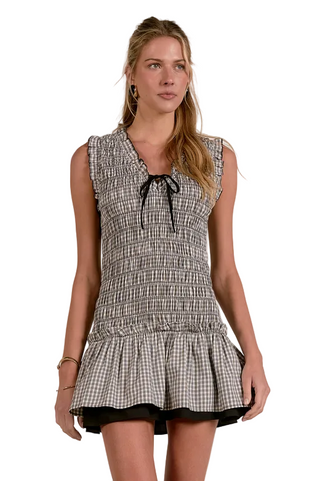 Elan White Gingham Smocked Dress