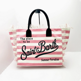 MC Travel Essential Striped Check Tassel Tote