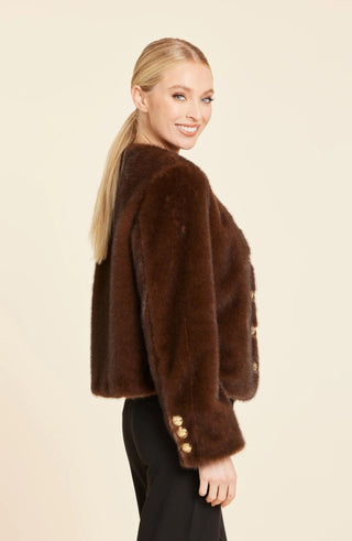 Dolce Cabo Faux Fur Gold Button Chocolate Jacket