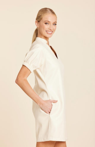 Dolce Cabo Creme Vegan Leather V Neck Short Sleeve Dress