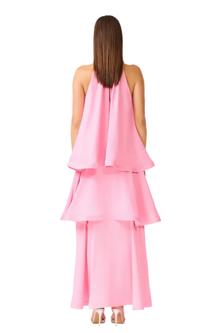Elliatt Calista Ruffle Neck Tiered Gown In Pink
