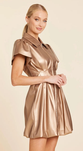 Dolce Cabo Bronze Faux Leather Zip Bubble Dress