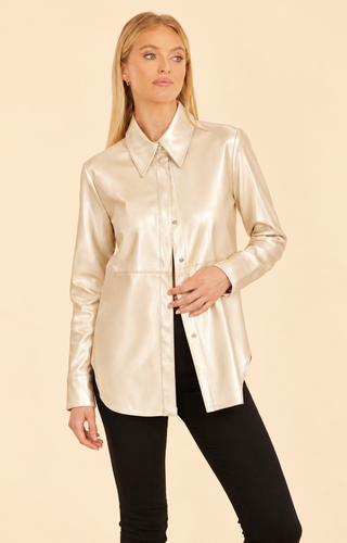 Dolce Cabo Metallic Pale Gold Faux Leather Button-Up Shirt