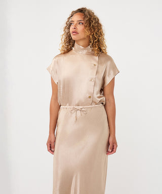 Esqualo Satin Blouse in Sand