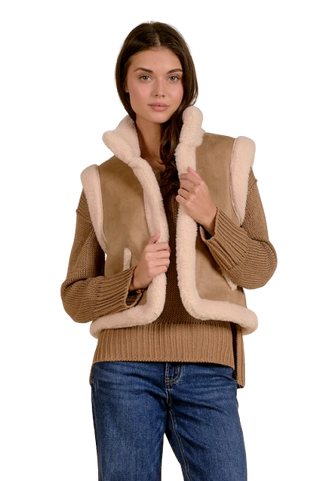 Elan Mocha Fur Trimmed Vest