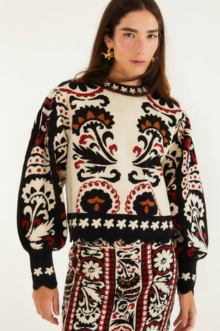 Farm Rio Winter Tapestry Stripes Knit Sweater