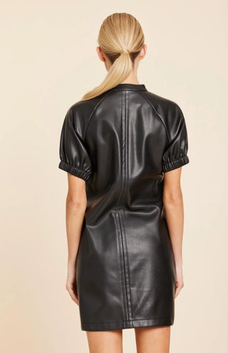 Dolce Cabo Black Vegan Leather V Neck Short Sleeve Dress