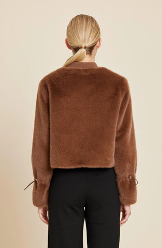 Dolce Cabo Faux Fur Cinched Sleeve Zip Camel Jacket