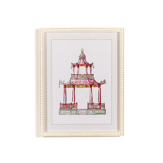 Two's Company Pink Pagoda White Beaded Framed Wall Art Prints / 4 Different Print Options / In Store Only
