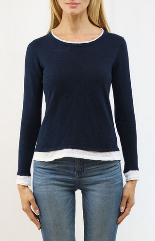 Metric Knits Crew Neck Long Sleeve Navy Combo Pullover