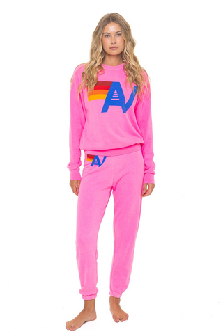 Aviator Nation Logo Neon Pink Crew Sweatshirt Relaxed