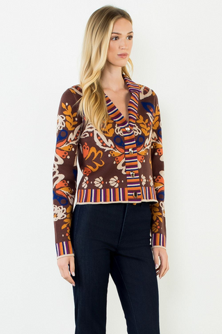 THML Floral V-Neck Cardigan with Gold Buttons