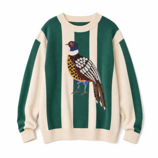 Queen Of Sparkles Teal & Beige Wavy Stripe Pheasant Sweater