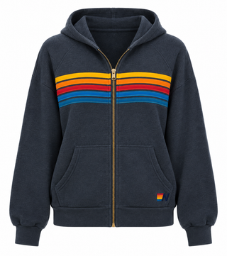 Aviator Nation 5 Stripe Charcoal Zip Hoodie