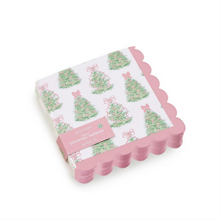 Two's Company Fancy and Festive 3-Ply Paper Cocktail Napkin with Scalloped Edge