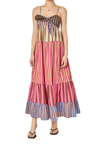 English Factory Stripe Block Bow Maxi Dress