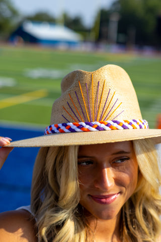 Tipsy Threads Clemson Natural Palm Hat in Purple & Orange