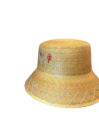 Tipsy Thread Blue Mahjong Double Zig Zag + Bead Bucket Hat