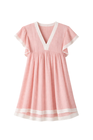 Navy Bleu Eden Dress - Red Pinstripe