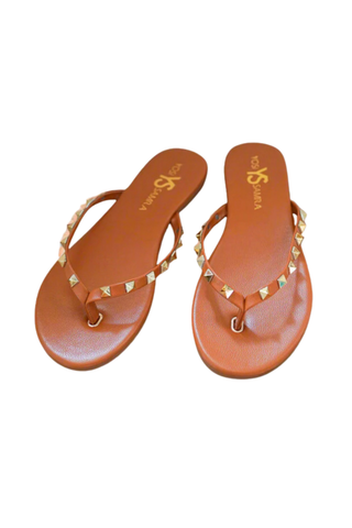 Yosi Samra Rivington Stud Flip Flop in Cognac