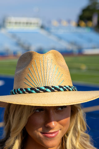 Tipsy Threads CCU Natural Palm Hat in Turquoise