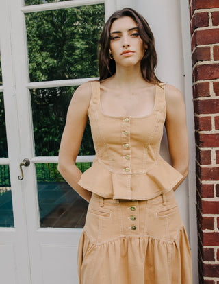 Love The Label Eva Top In Biscuit Denim