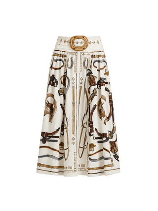 Farm Rio Equestrian Scarf Winter White Maxi Skirt