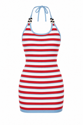 Bailey Rose Striped Beaded Halter Knit Dress
