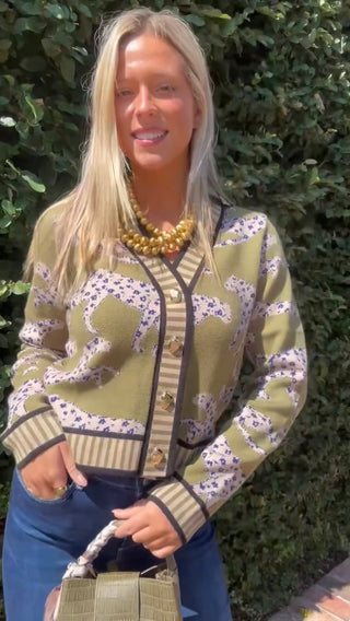 THML Cheetah Print Button Down V-Neck Cardigan
