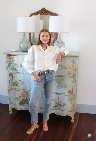 Karlie Pearl Collar Poplin Top