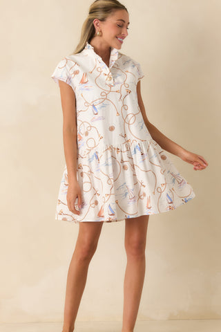 Prosperina Stella Mini Dress in Nautical Nature Print