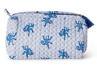Two's Company Happy Monkey Block Printed Cotton Quilted Cosmetic and Accessory Bags / Small