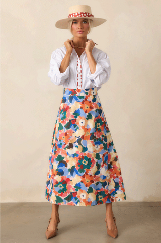 Prosperina River Midi Skirt Wildflower Whirl Print