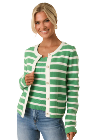 Prosperina Kennedy Cardigan In Green Tea Stripe