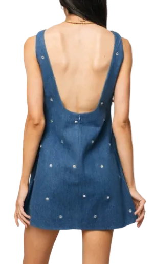 Queen Of Sparkles Licensed Clemson Scatered Jewel Denim Sequin Mascot Tank Dress