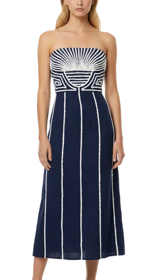 Anna Cate Lyle Midi in Navy White Fringe