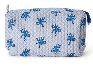 Two's Company Happy Monkey Block Printed Cotton Quilted Cosmetic and Accessory Bags / Large