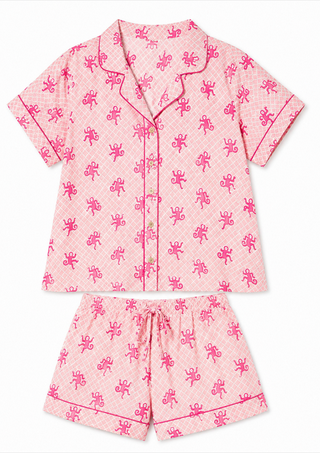 Two's Company Happy Monkey Pink Shorts Pj Set